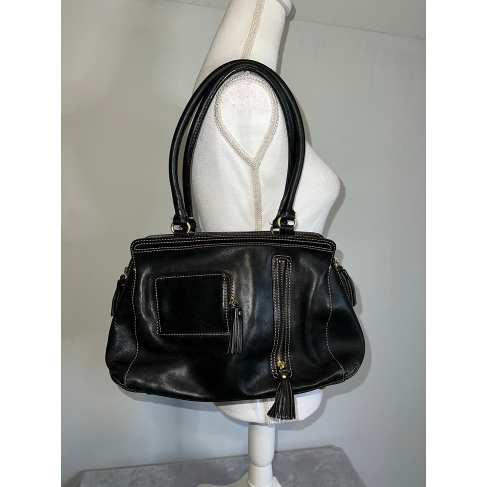 FORTH & TOWNE Black Leather Satchel Shoulder Bag Y2K 2000s